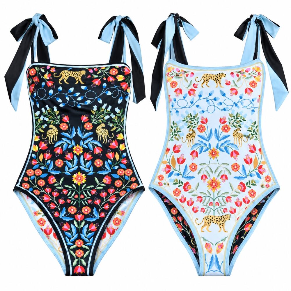 Jessie Zhao New York Night Imagination Reversible One-Piece Swimsuit Leopard S/M